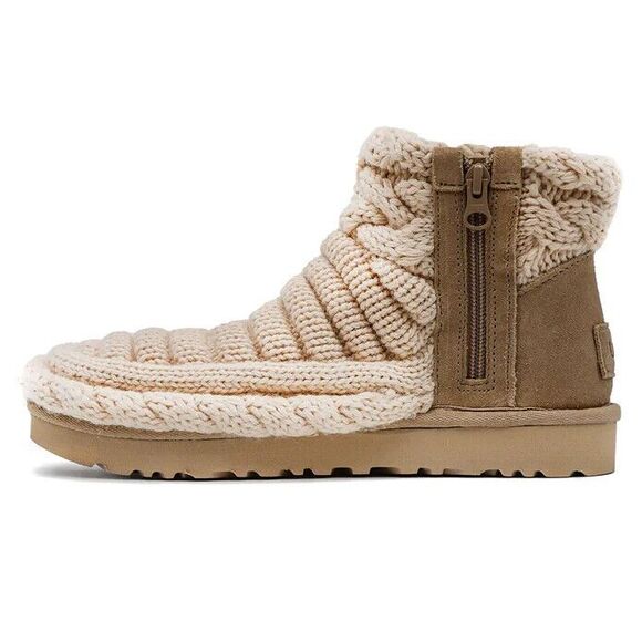 UGG Classic Mini Women's US 6 Ankle Boots Beige Chunky Knit Side Zip NIB $180 - Picture 2 of 14